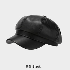 聚帽帽八角帽女pu皮英伦复古鸭舌帽子女秋冬新款韩版潮时尚贝雷帽