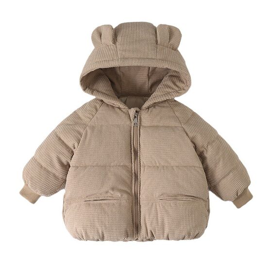 2024 New Children's Cotton-padded Jacket Autumn and Winter Childhood Solid Color Hooded Warm Jacket Baby Korean Corduroy Cotton-padded Jacket