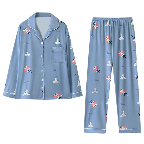 Women's Spring and Autumn Season New Skin-friendly Sleepwear Set with Long Sleeve Top and Bottoms, Open Front Cardigan, Wearable Home Clothes Set for Youthful Look
