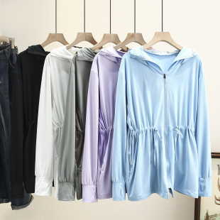 Oversized Summer New Korean Style All-match Tight Waist Hooded Sun-protective Jacket for Chubby Girls Plus Size Women's Fashionable 8286