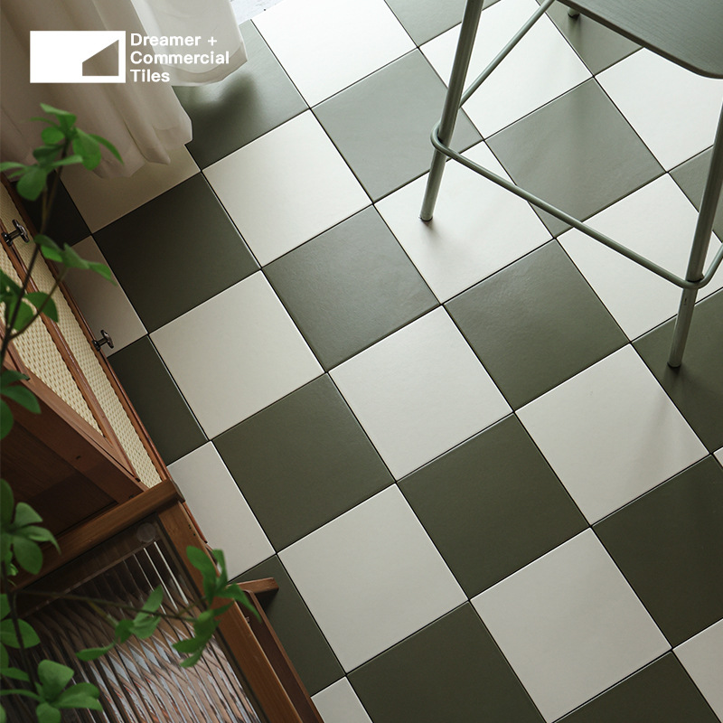 法式复古橄榄绿棋盘拼花小花砖饭厅奶茶咖啡店化妆室阳台玄关地砖