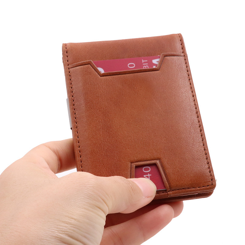 跨境新款真皮耐磨皮卡夹 RFID卡包多卡位薄款男士卡槽钱包美金夹