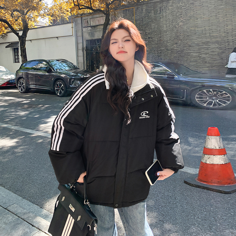 여성을 위한 실물 촬영 미국식 다운 코튼 코트, 커플을 위한 새로운 겨울 코트, 두꺼운 오버사이즈 코튼 재킷