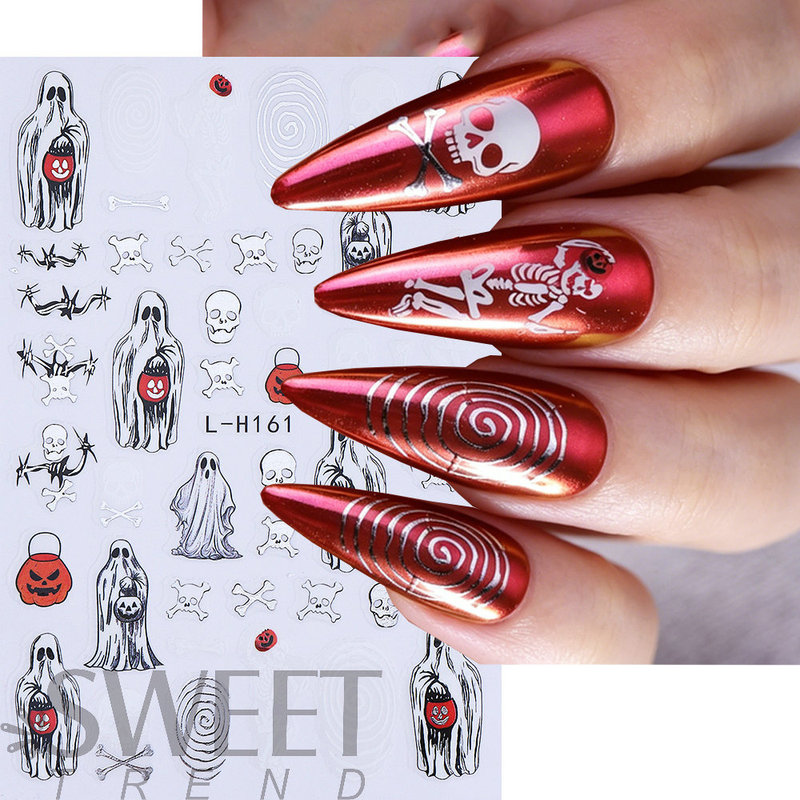 New Nail Art Adhesive 3D Stickers Halloween Series Eye Baroque Decoration Skeleton Bat Spider