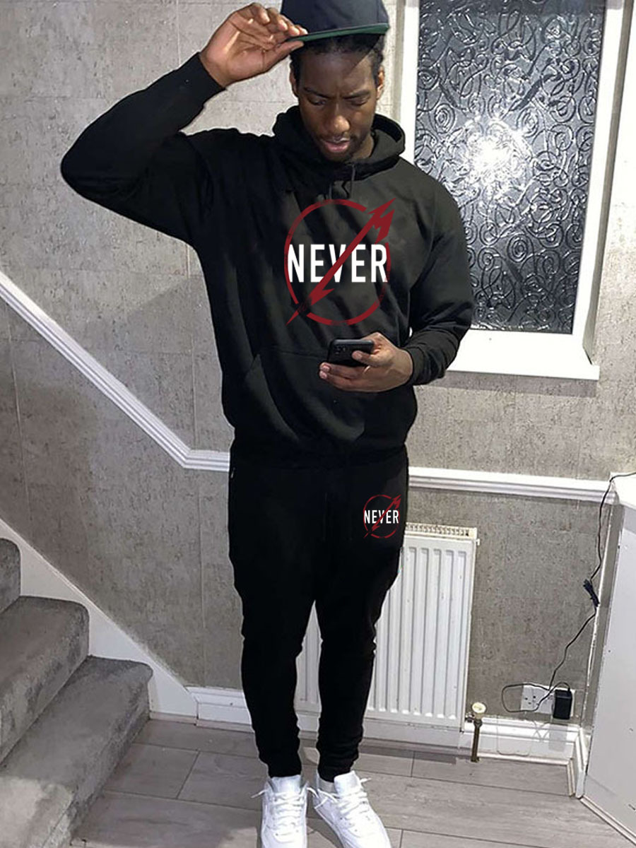Men's Trendy Two-Piece Outfit Hoodie And Sweatpants Set Casual European American Style Letter Print_voghion.com