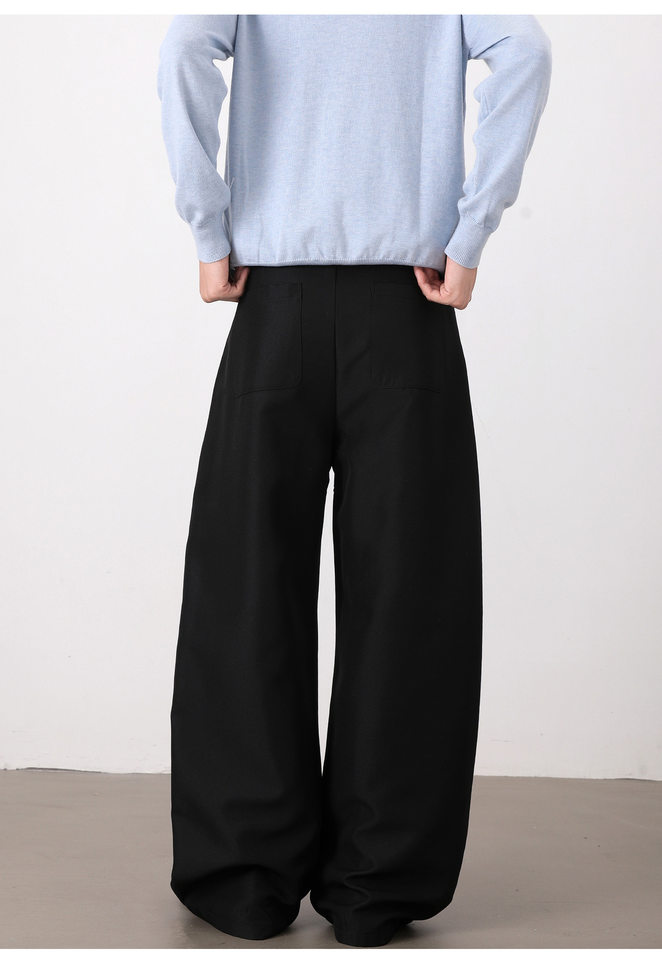Quần tây nam dáng rộng ống suông xếp ly đôi, lưng cao, vải rủ, quần dài casual — màu xám, màu đen chi tiết 8