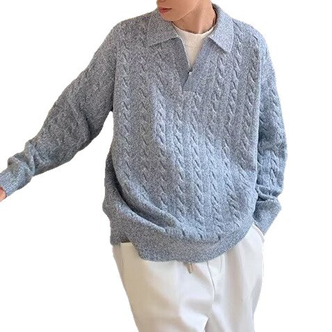 Falsa camiseta de punto de dos piezas, suéter de hombre, camiseta de polo con dobladura, tendencia de otoño y invierno, comercio exterior transfronterizo al por mayor