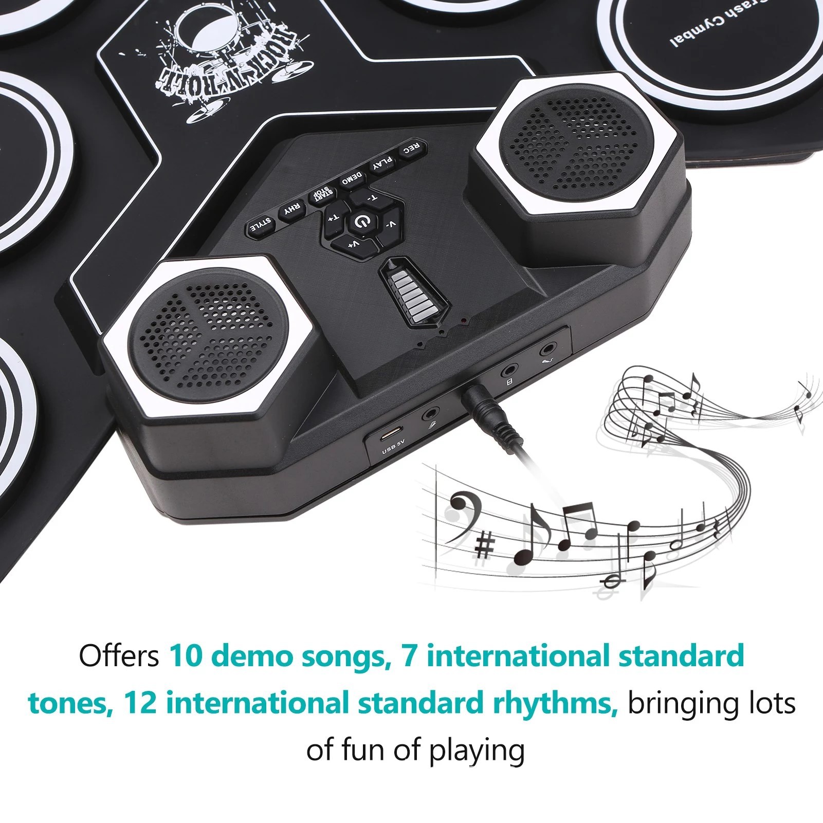 Bluetooth doble altavoz rollo de mano USB tambor electrónico portátil tambor práctica tambor plegable de silicona tambor eléctrico tambor de jazz