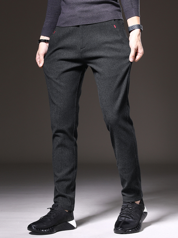 Pantalones de primavera y otoño pantalones de traje casuales de lino slim fit para hombres Pantalones rectos de negocios de hombres pantalones forrados de lana simples piernas rectas resistentes al desgaste