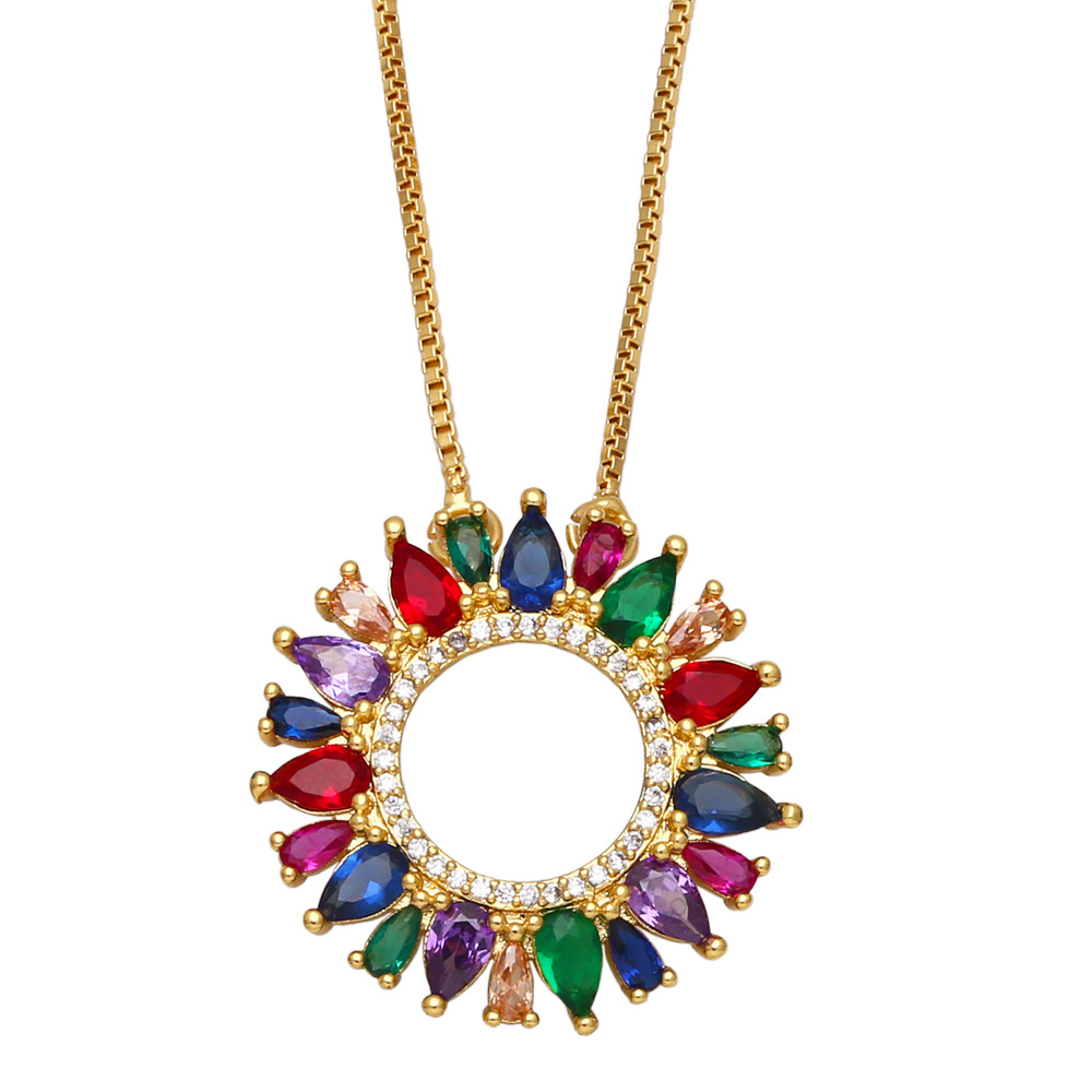 Fashion Round Copper Pendant Necklace Inlay Zircon Copper Necklaces