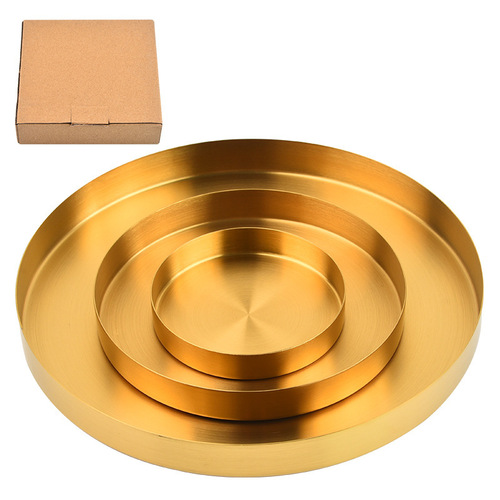 Nordic ins style light luxury storage disc gold stainless steel round straight edge tray cosmetics jewelry tea tray
