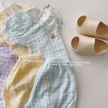 夏季女童韩版薄款睡衣套装 女宝宝家居服空调服 儿童短袖睡衣套装