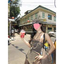 2026新款美式辣妹设计感假两件吊带牛仔连衣裙夏季新甜酷风规则短
