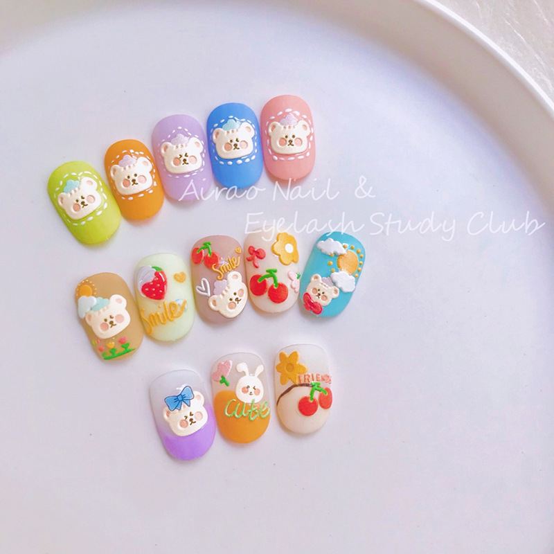 Japonés tomoni en relieve Etiqueta de uñas Flor de Papel y oso de dibujos animados verano lindo 5D adhesivo de alivio de uñas pegatina