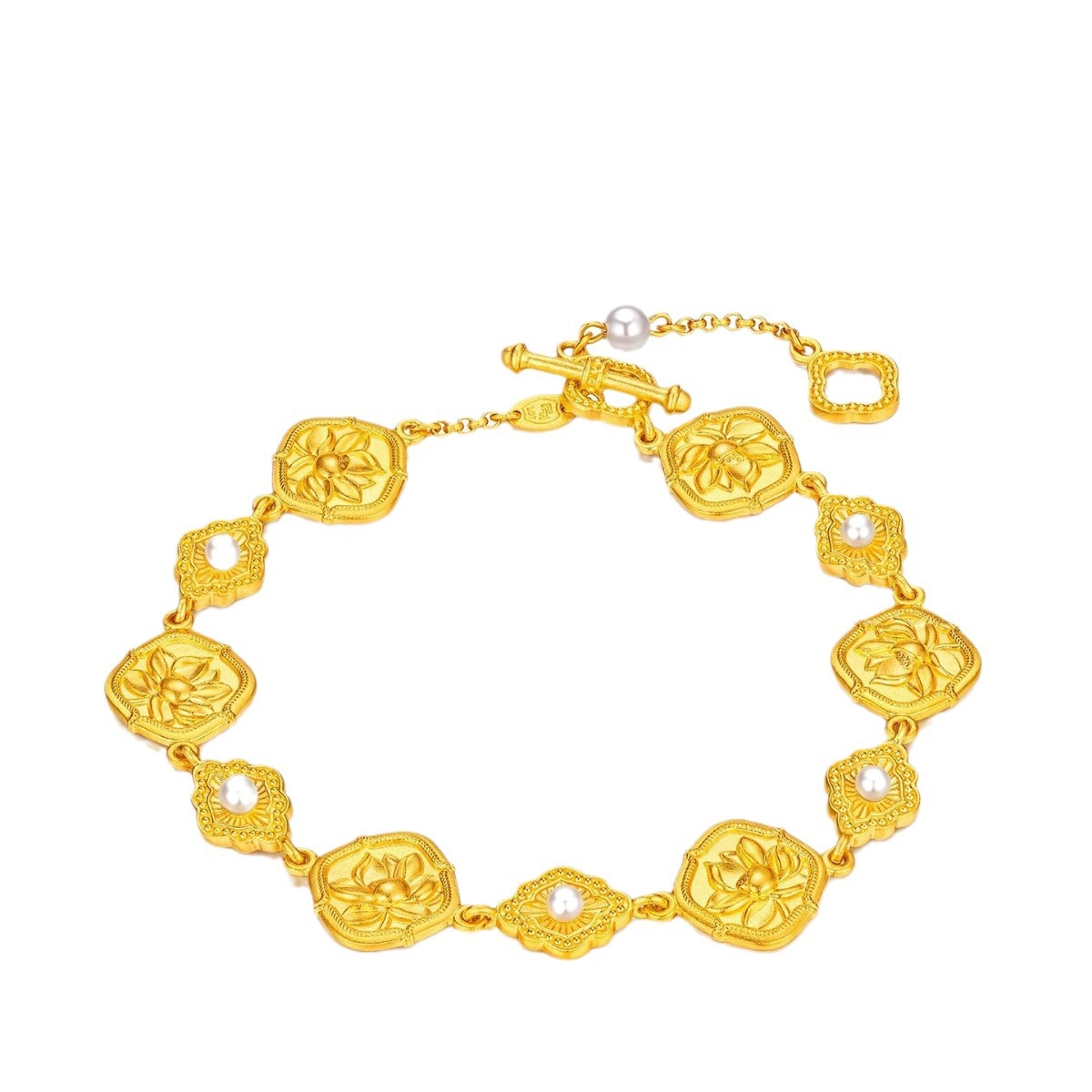 Shajin New Pearl Lucky Lotus Bracelet Gold Color Prosperous Chinese Color Chain Ancient Style Ancient Style Bracelet Exquisite Gift Giving_voghion.com
