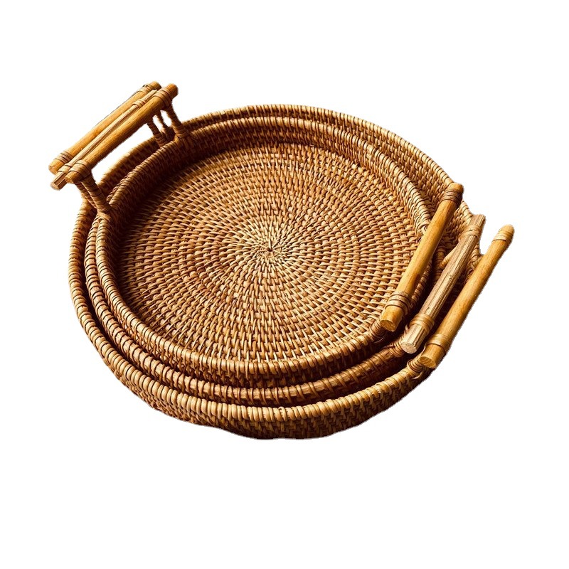 Cesta de desayuno Vietnam hecho a mano de ratán tejido plato de fruta cesta de pan hogar postre bandeja cesta de bambú japonés