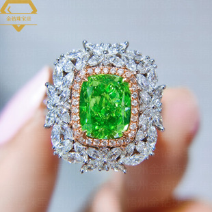 Cushion Green Diamond Ring 18K Gold Green Diamond Ring 2024 Summer Cross-Border New Hot Selling Ins Women's Ring