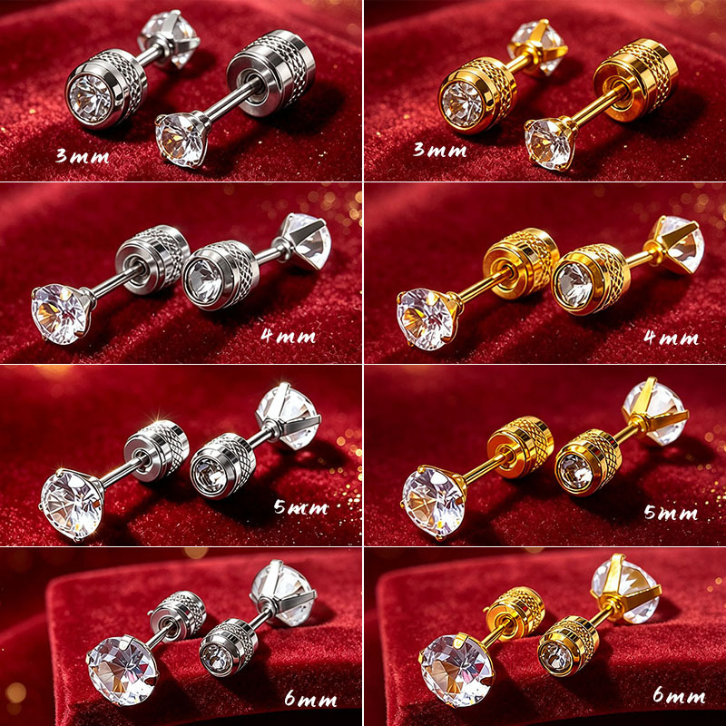 Cross-Border New Four-Claw Sparkling Diamond-Encrusted Double-Sided Zircon Earrings European and American Popular Fashion Stainless Steel Earrings Earrings