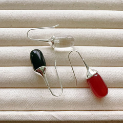 法式新款時尚小眾鑲嵌瑪瑙高級感氣質耳鈎個性冷淡風復古耳飾批發