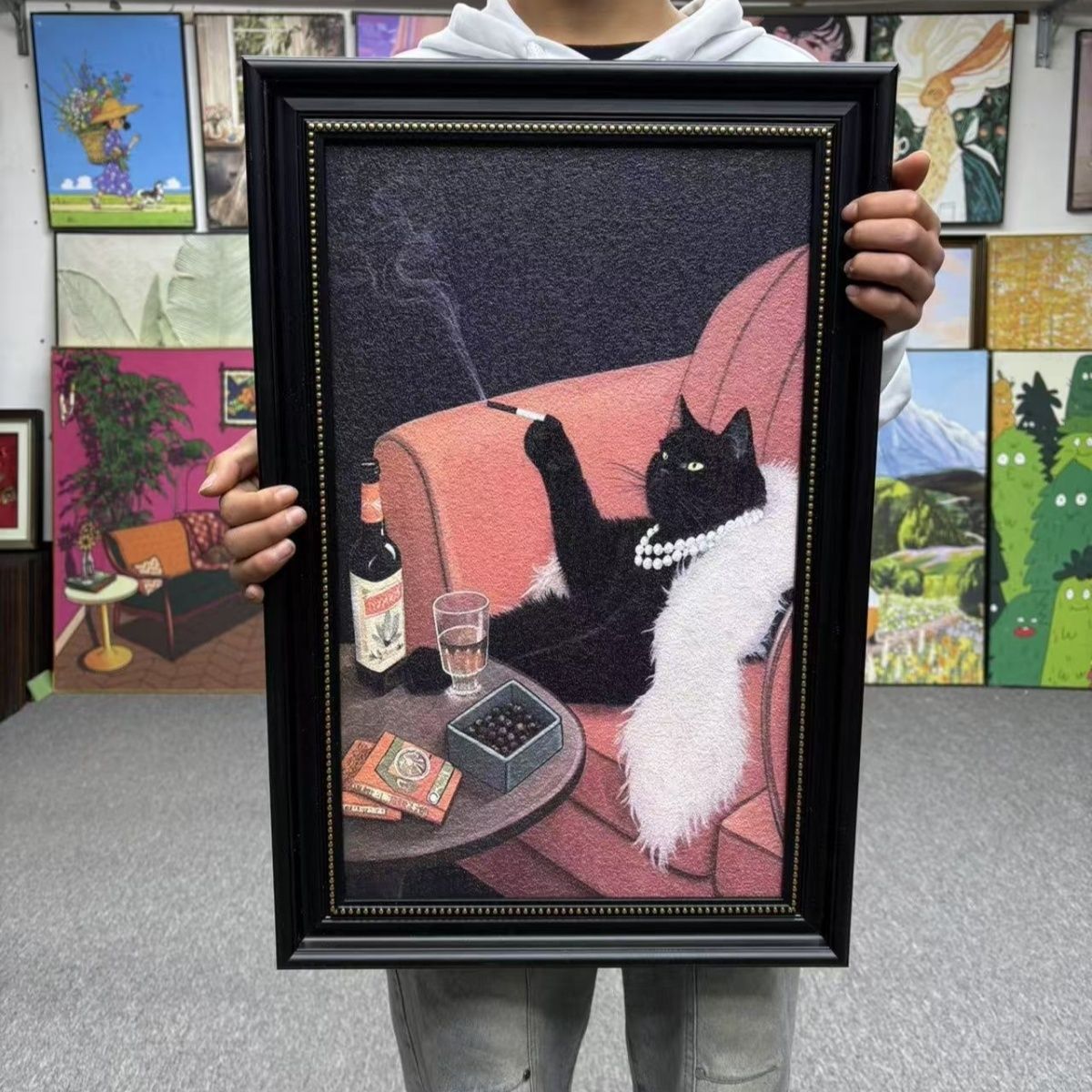 Ancient Style Cat Restaurant Decoration Painting Cartoon French Niche Hanging Painting Living Room Retro Art Interesting Bedroom Mural