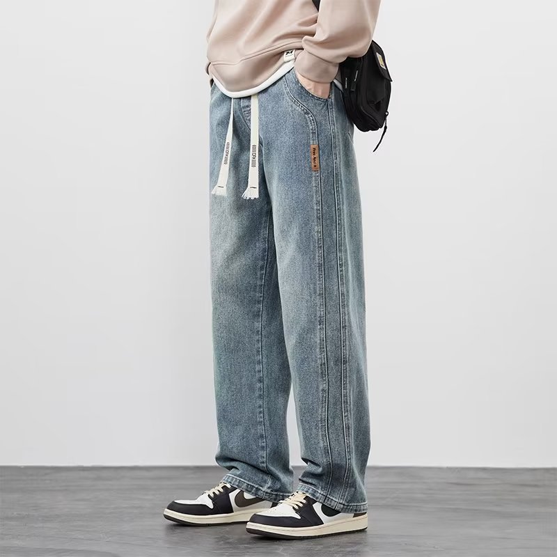 Vintage jeans para hombre 2024 otoño e invierno nuevo estilo recto marea marca de pierna ancha americana calle alta salvaje pantalones casuales