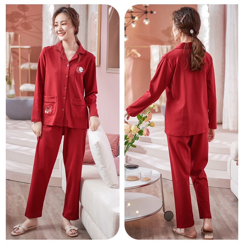 2023 nuevos pijamas de las mujeres de primavera y otoño 100% algodón pantalones de manga larga cardigan Plus tamaño Otoño e Invierno Delgado homewear