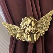 出口创意小天使翅膀黄铜纯铜窗帘挂钩装饰挂钩复古绑带欧式墙钩