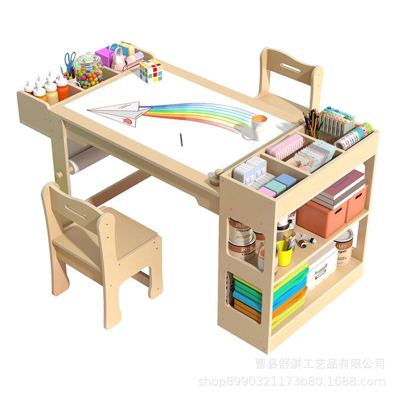 Wooden Children's Art Table Home Kids Sensory Table Painting Learning Desk with Storage Rack Activity Table for Kids