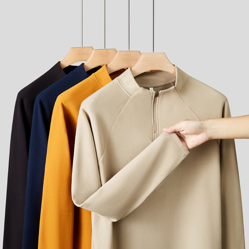 轻奢高级感320g双面奥德绒加厚保暖立领半拉链长袖t恤内搭打底衫