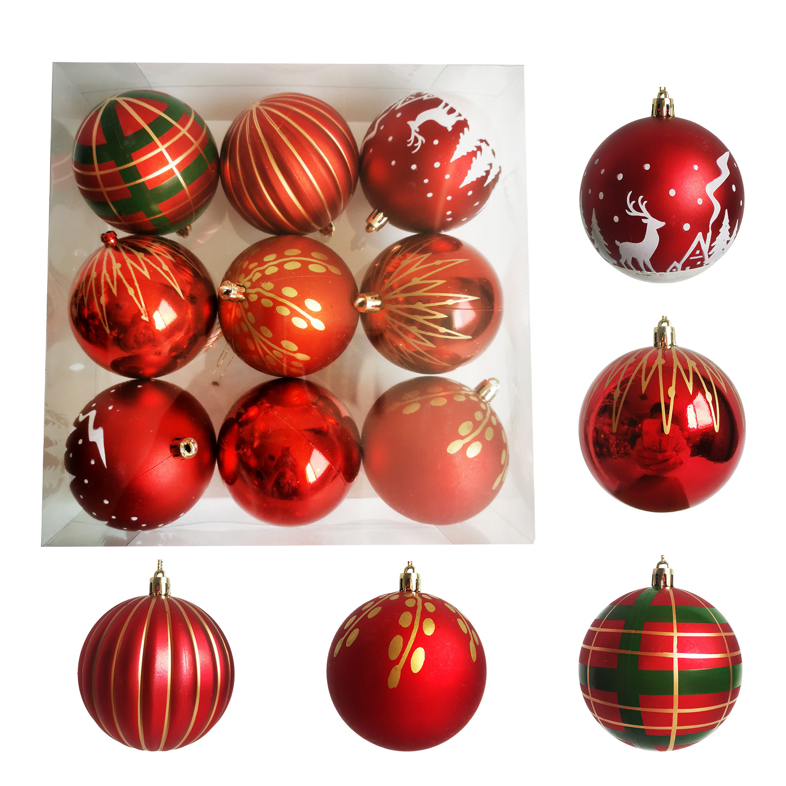 Navidad transfronteriza spot 8cm 9 colgantes de árbol de Navidad pintado de plástico decoración de fiesta en el hogar