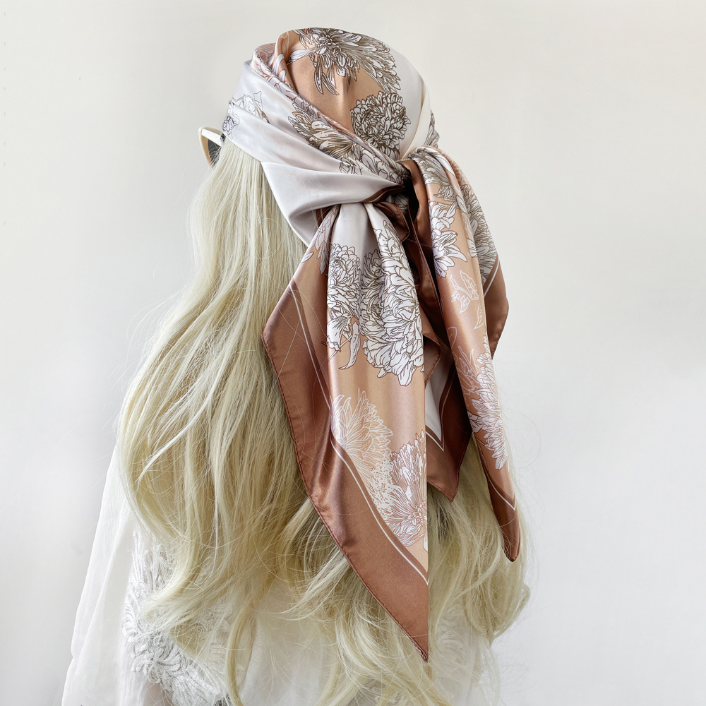 Women's Large Square Silk Scarf 90x90cm Retro Style Print Headscarf Middle Eastern Satin Fashion Accessory_voghion.com