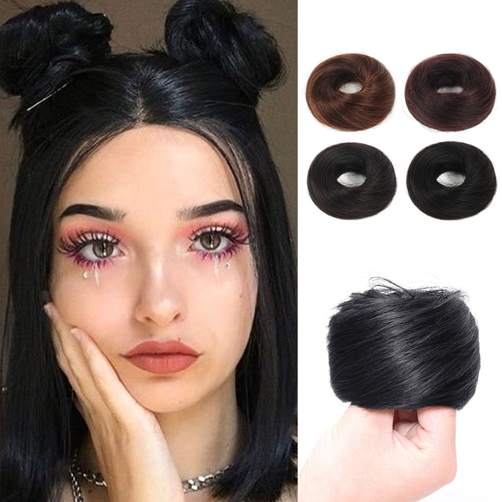Real Hair Wig Ring Wig Small Ball Hair Ring Women's Wig Bag Straight Hair Ring