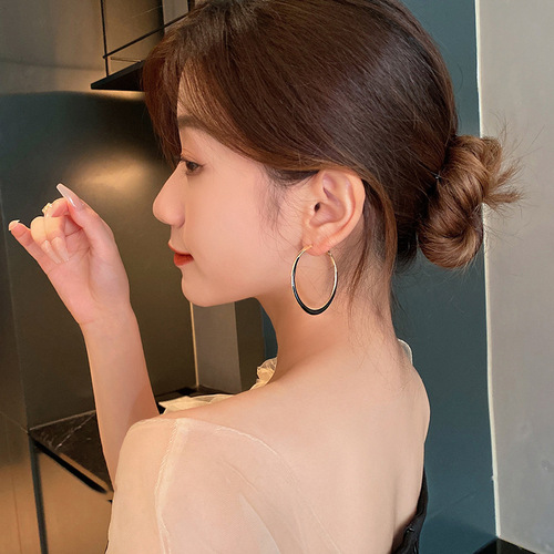 925 silver needle large hoop earrings Internet celebrity drop glazed plain hoop earrings for women French style high-end hoop earrings wholesale