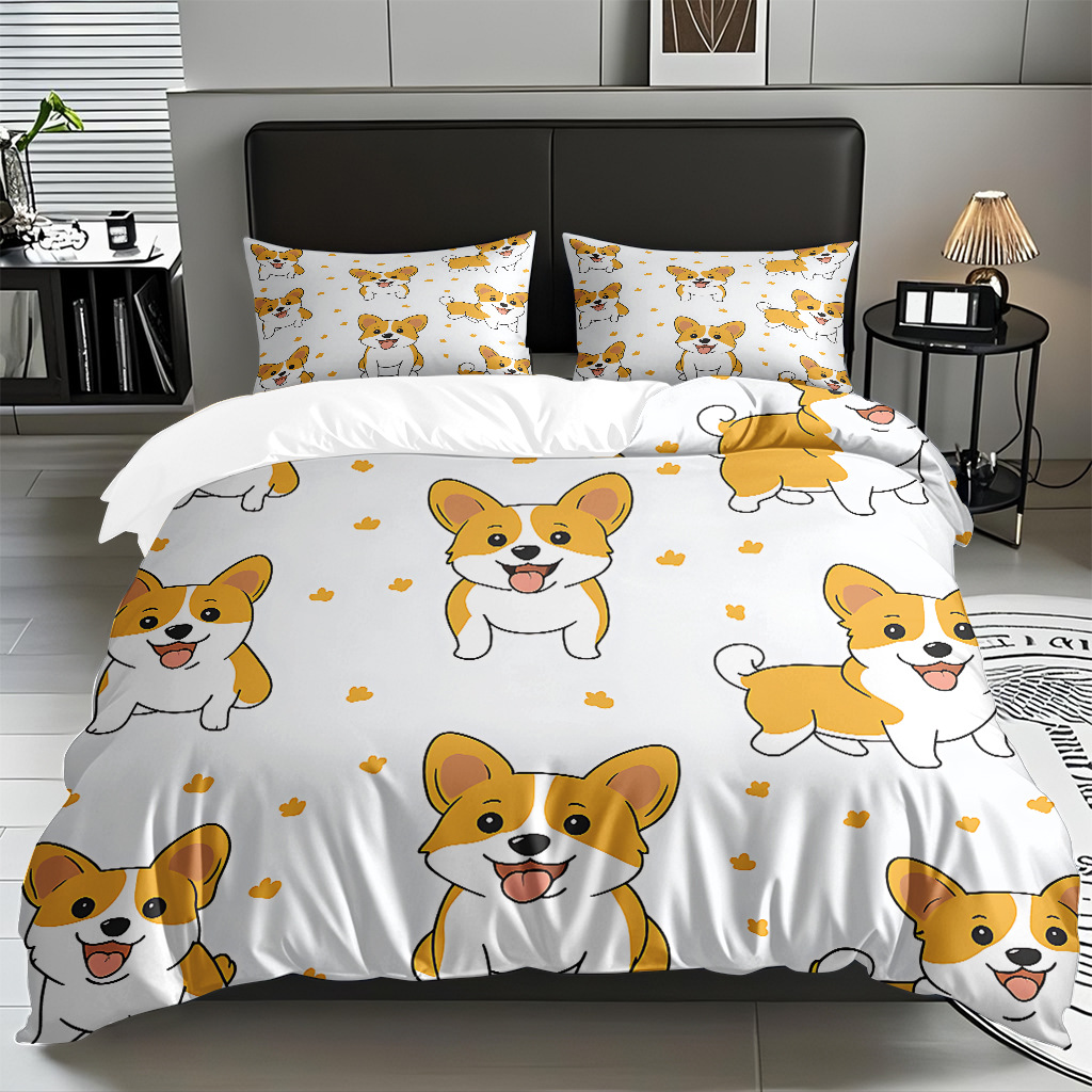 Fábrica de origen transfronteriza textil doméstico TEMU / JIT suave piel abrasiva caricatura cachorro impresión digital set edredón