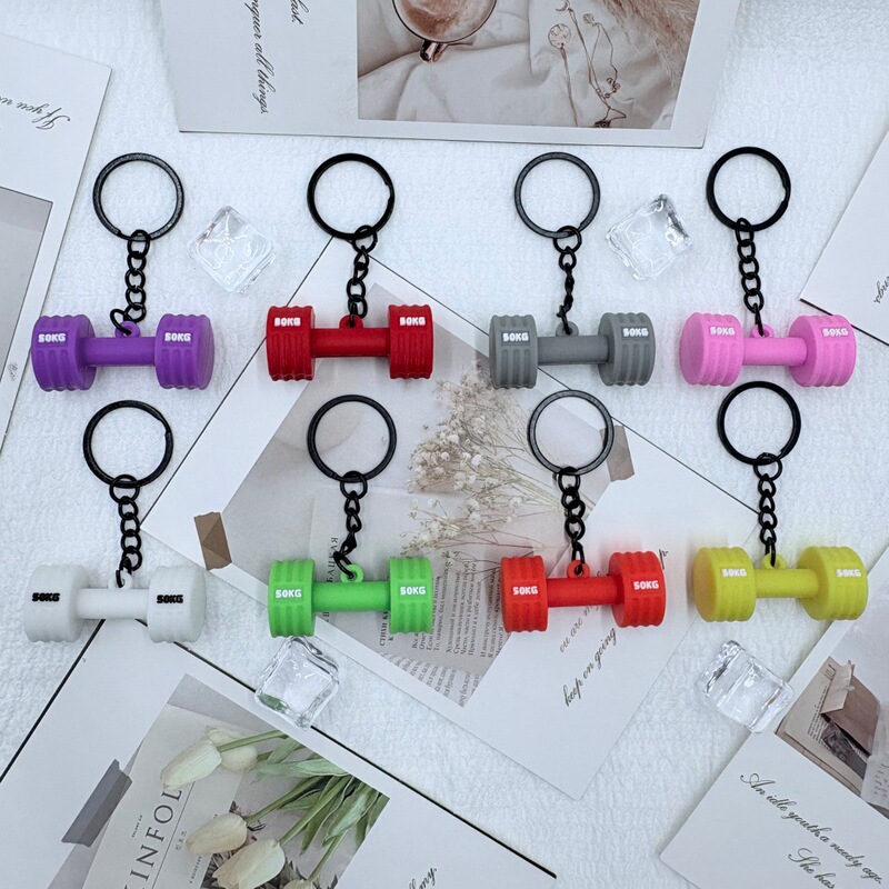 Creative Mini Dopamine Fitness Equipment Dumbbell Keychain Pendant Accessories Yoga Fitness Gifts Wholesale