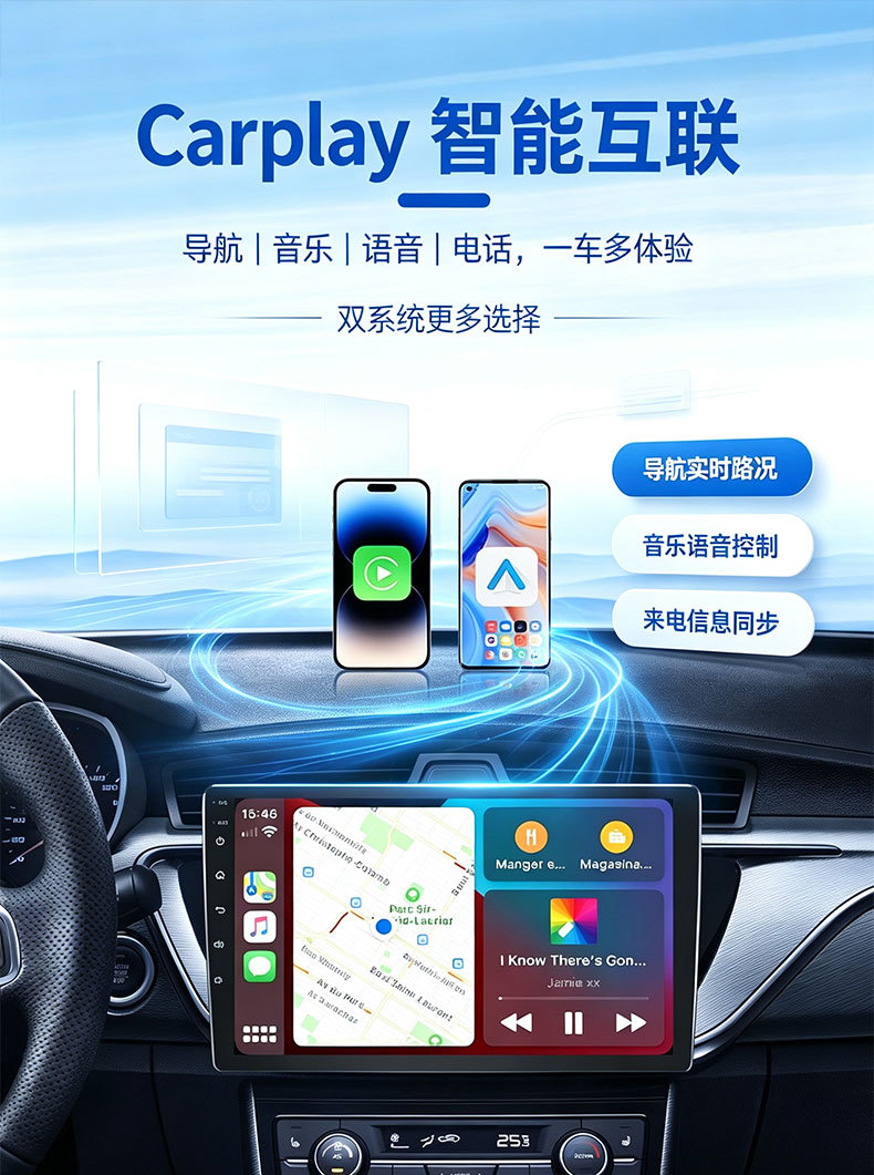 Suitable for wireless CarPlay and Android Auto car navigation systems; a 2-in-1 wired-to-wireless adapter for in-car use, enabling screen mirroring