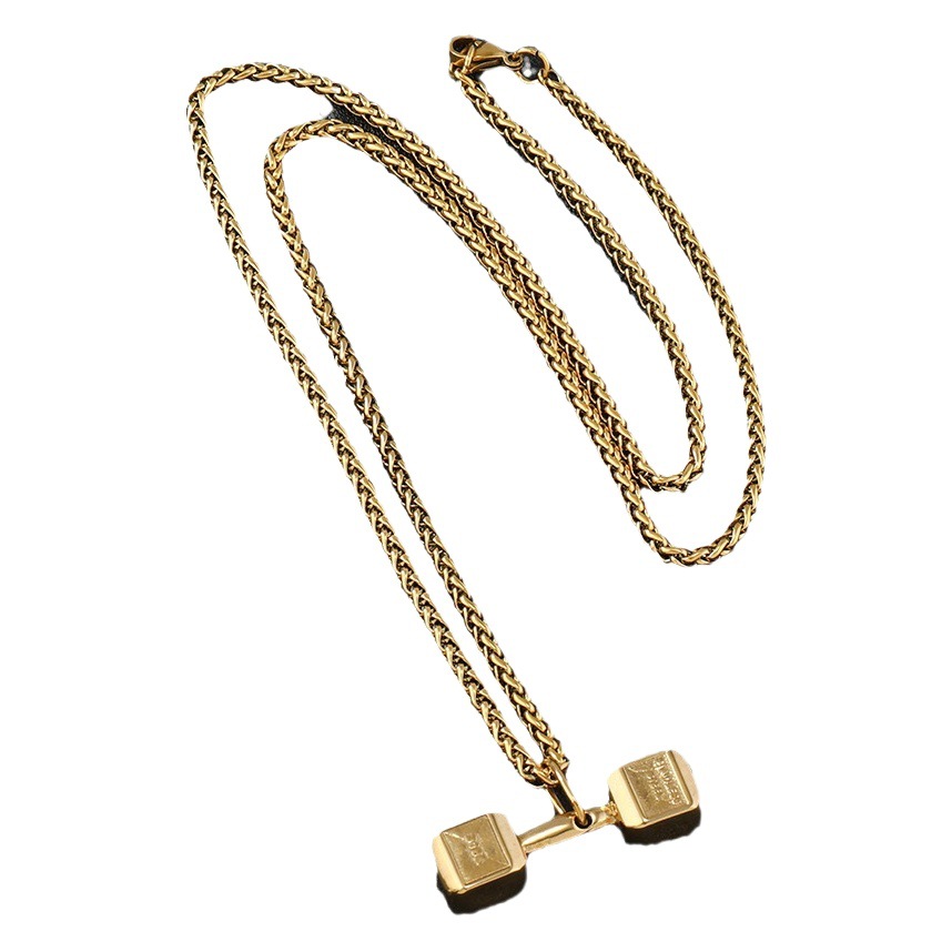 Cross-border fitness mancuerna martillo de fundición de acero inoxidable de la joyería no se desvanece personalidad collar de acero de titanio hip hop 316L colgante