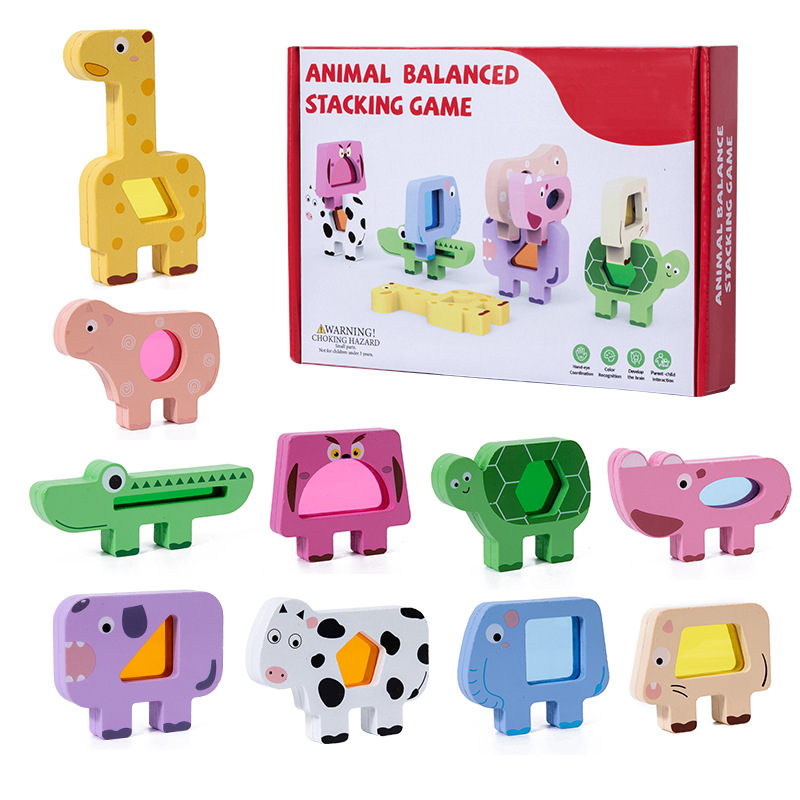 Animales de madera transfronterizos apilados de dibujos animados de alta creatividad lindo equilibrio de mesa apilados juguetes de puzzle para niños image 8