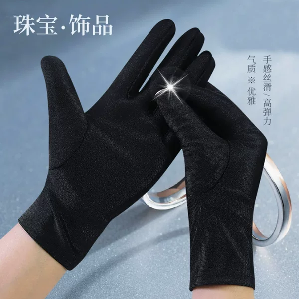 Men's and Women's Spandex Jewelry Gloves, Elastic Tight-Fitting Black and White Gloves for Dance Performances, Etiquette, and Emcee Use