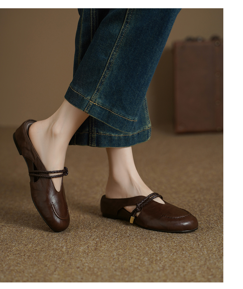 Dép sandal nữ bao đầu quai chữ V đế bệt cỡ lớn 33–42 — màu nâu chi tiết 7