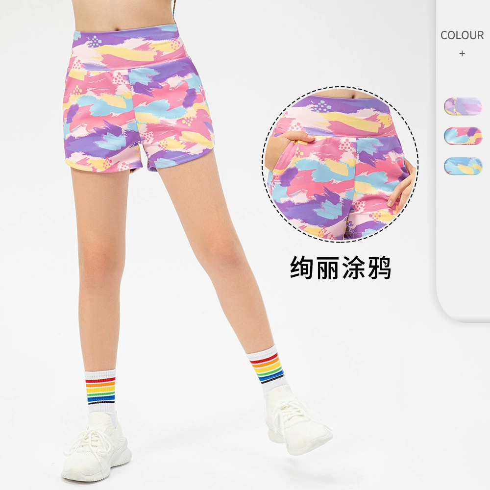 Печатные детские брюки для бега нейлон Йога фитнес-шорты для девочек влагу тренировочные брюки 23408