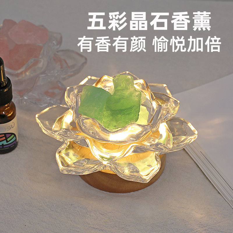 水晶石香薰擺件植物香薰精油帶燈座插電香薰居家辦公室空氣清新劑