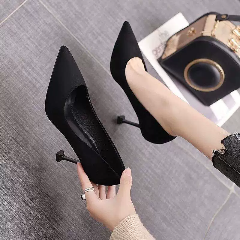 Женские туфли на высоком каблуке, шпильки, кошачьи каблуки в корейском стиле, женская обувь, новая весенне-осенняя обувь, острый носок, универсальная профессиональная рабочая обувь.