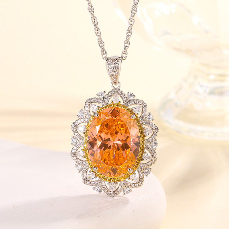 2024 nueva joyería Zhuang Shengsheng fondo de cobre chapado en oro simulación corindón rojo cristal puntiagudo azul colgante de lujo ligero 15*20