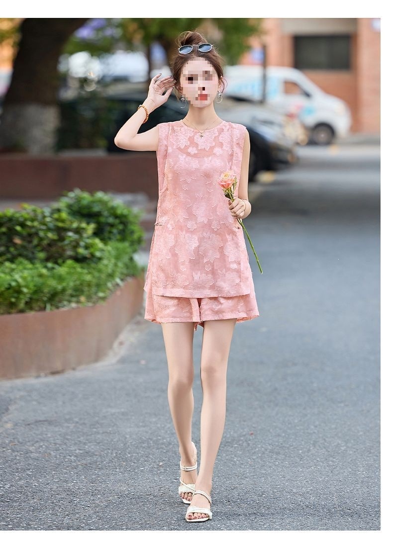 Bộ quần short áo không tay nữ phong cách quốc phong mới 2026 — Bộ màu xanh lá cây nhạt, Bộ màu hồng nhạt chi tiết 14