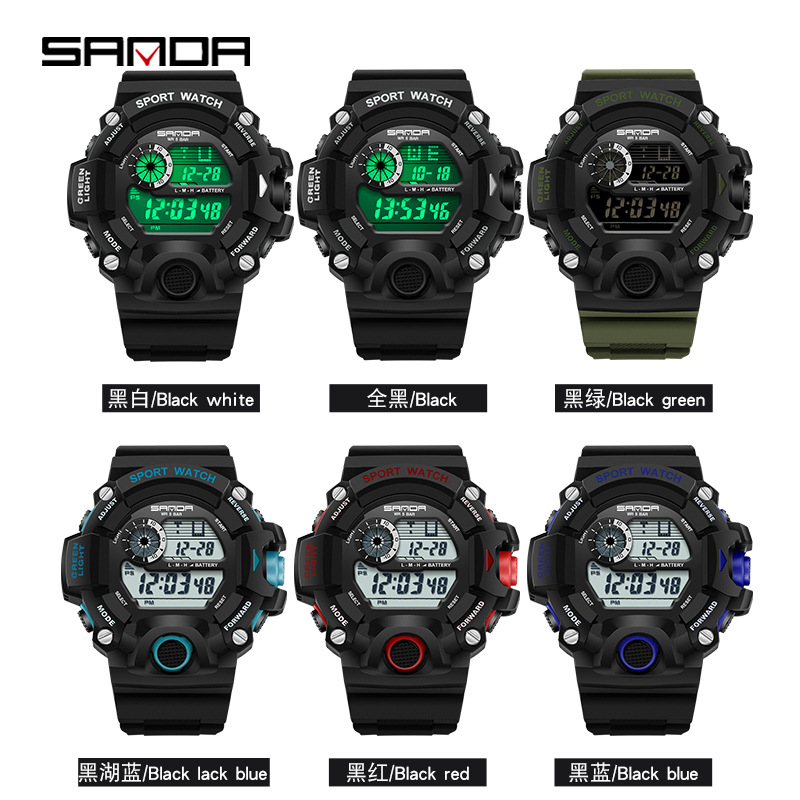 Sanda reloj electrónico de moda monoplaza multifunción reloj de estudiantes de secundaria impermeable reloj despertador reloj de deporte de luz nocturna