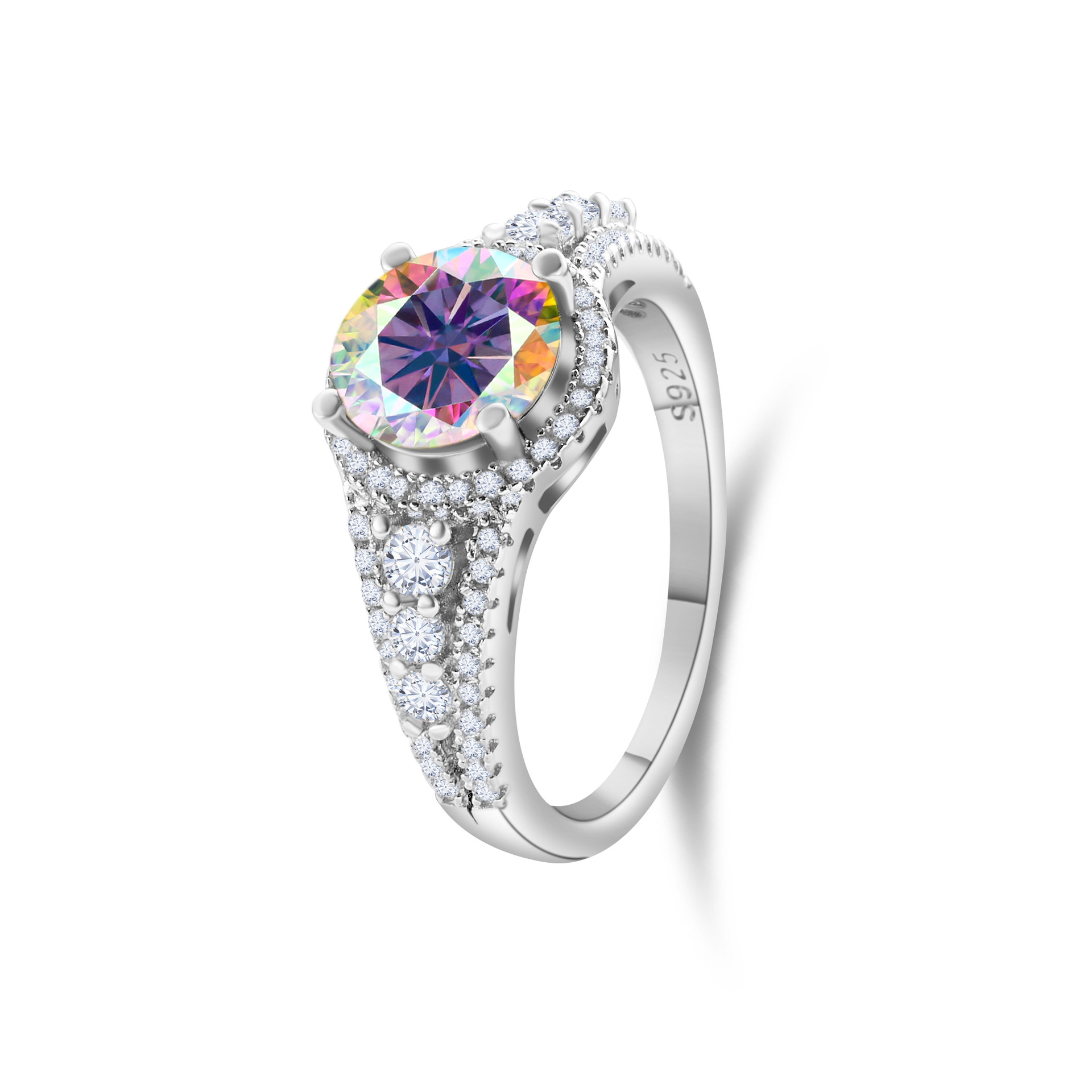 2CT anillo de piedra de diamante de color plata esterlina S925 anillo de piedra de diamante de lujo rosa azul de piedra de diamante