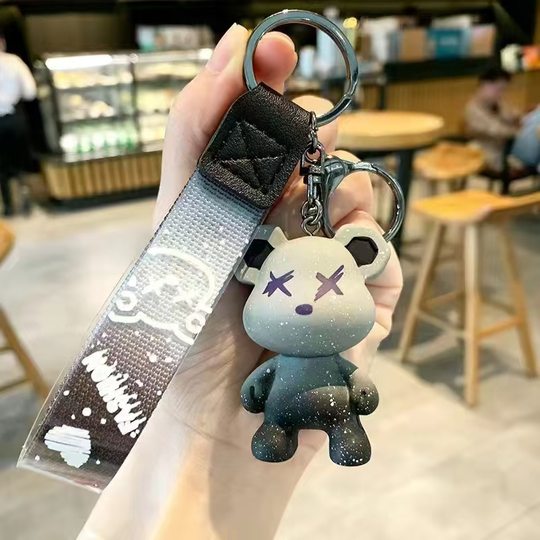 Gradient starry bear keychain doll pendant PVC chameleon bear cute cartoon couple bag hanging chain