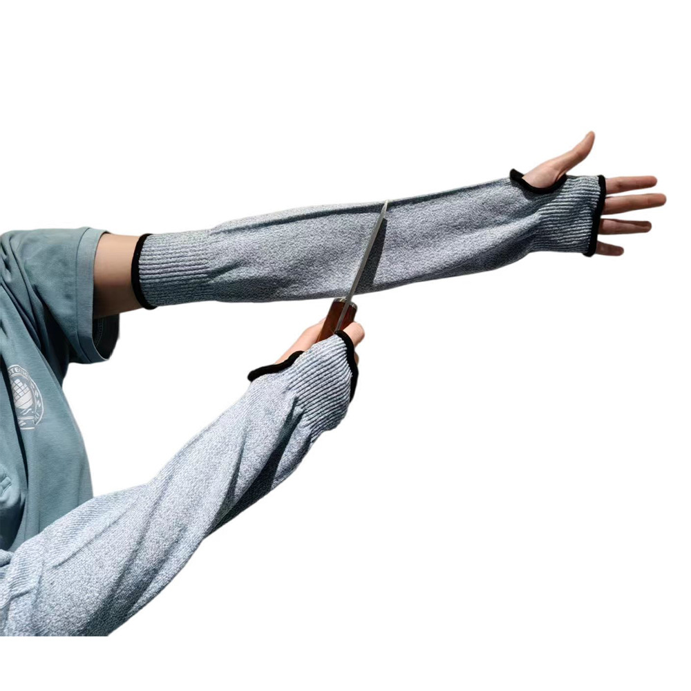 现货5级防割护臂食品级防割护腕耐磨抗撕拉拇指开孔蓝色玻璃搬运