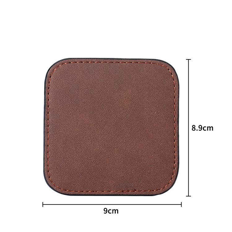 Inventario de venta caliente almohadilla de taza de té multicolor placa de orificio láser logotipo simple antideslizante aislamiento térmico almohadilla de taza de piel PU